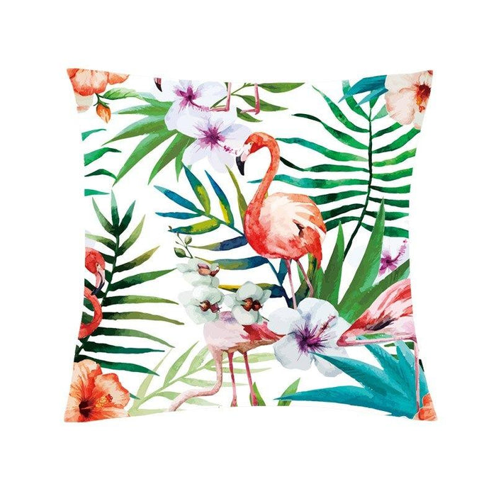 Flamingo Foliage Decorative Pillow Cover