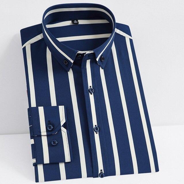 Men's Dark Blue Striped Dress Shirt
