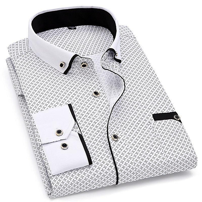 Men's White Collar Dotted Dress Shirt