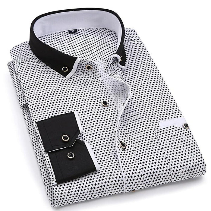 Men's Black Collar Dotted Dress Shirt