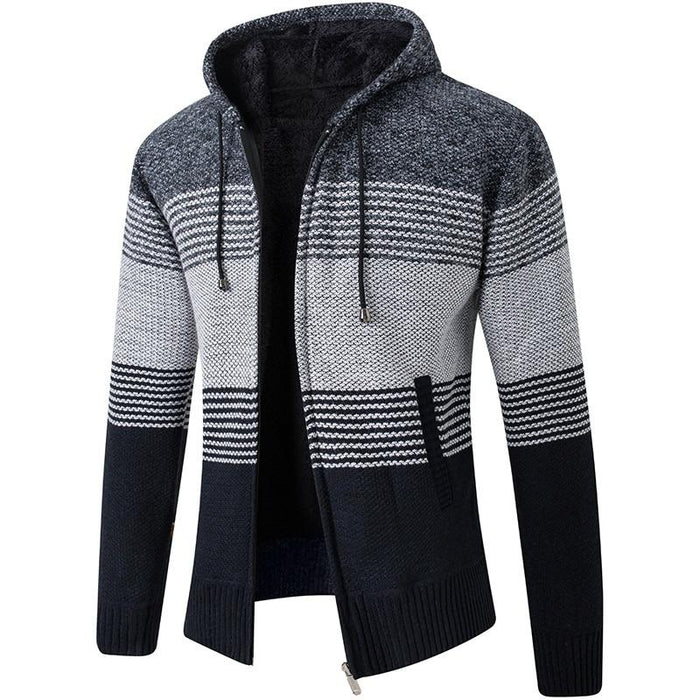 Dark Grey Striped Hooded Sweatshirt