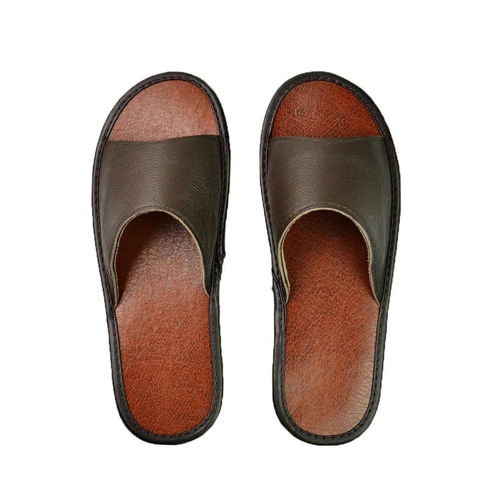 Men's Dark Brown Leather Sunday Slides