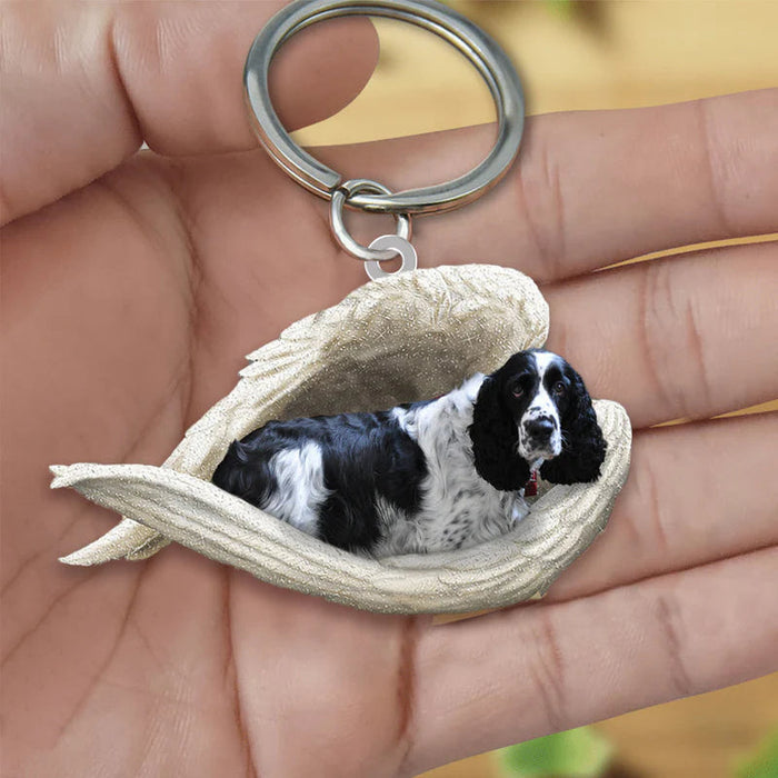 Sleeping Angel Acrylic Keychain Black and White English Springer