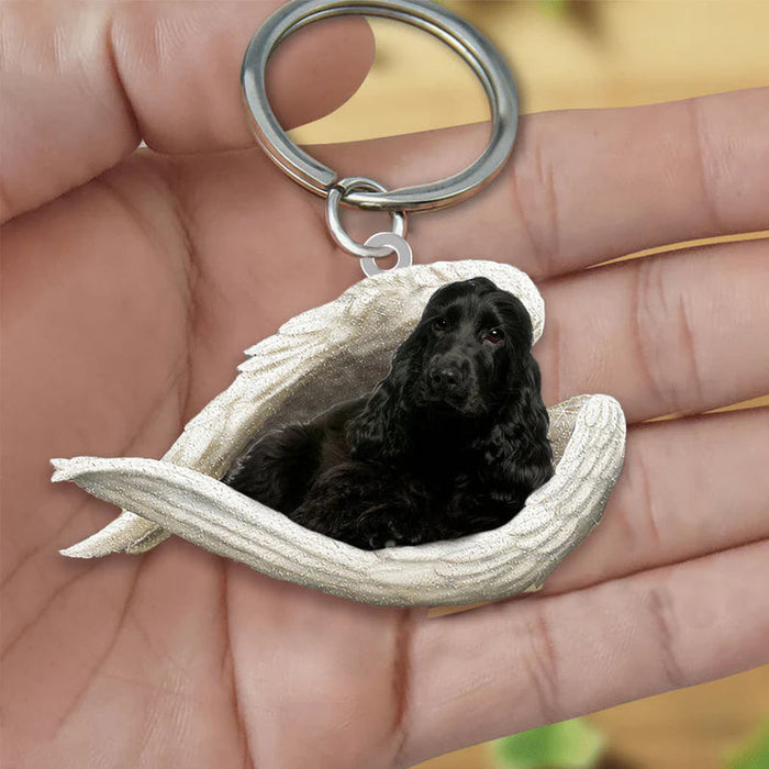 Sleeping Angel Acrylic Keychain Black Cocker Spaniel