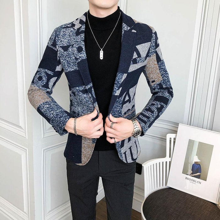 Men's Blue Patterned Tweed Blazer
