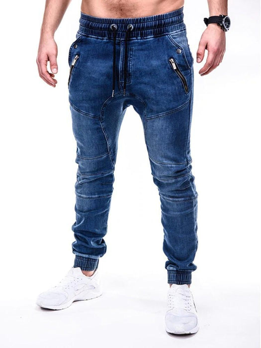 Men's Blue Zippered Street Jeans
