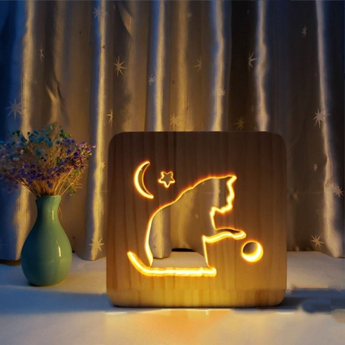 Cute Cat Wooden Decorative Light