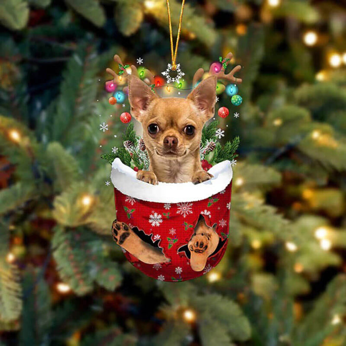 Chihuahua In Snow Pocket Christmas Ornament SP025