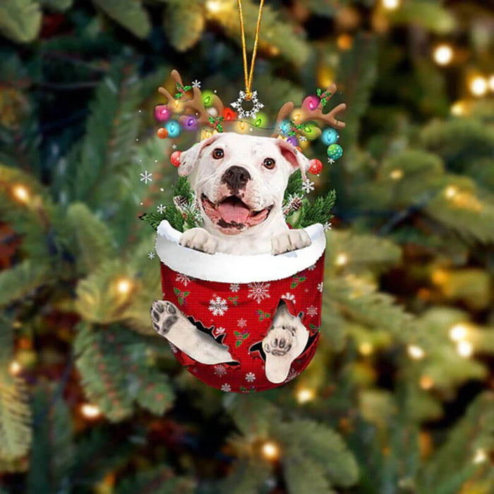 Pitbull In Snow Pocket Christmas Ornament SP029