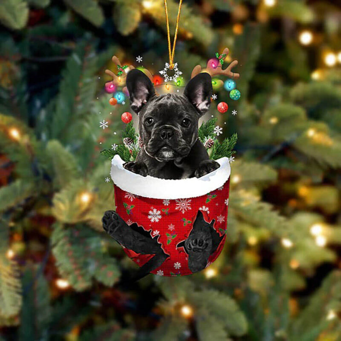 French Bulldog In Snow Pocket Christmas Ornament SP034
