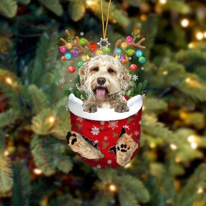 Goldendoodle In Snow Pocket Christmas Ornament SP248