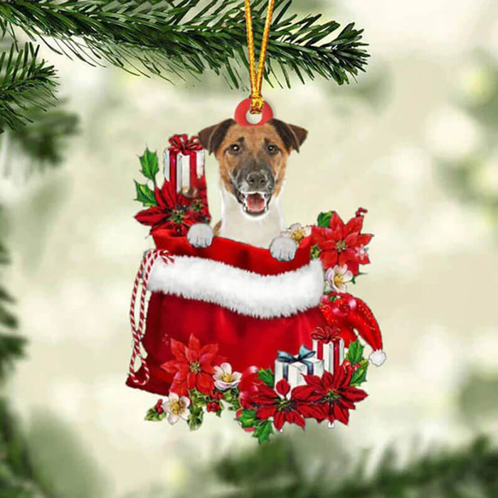 Fox Terrier In Gift Bag Christmas Ornament GB129