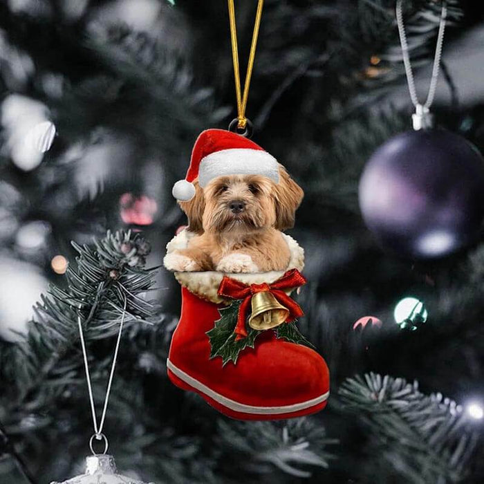 Lhasa Apso In Santa Boot Christmas Hanging Ornament SB045