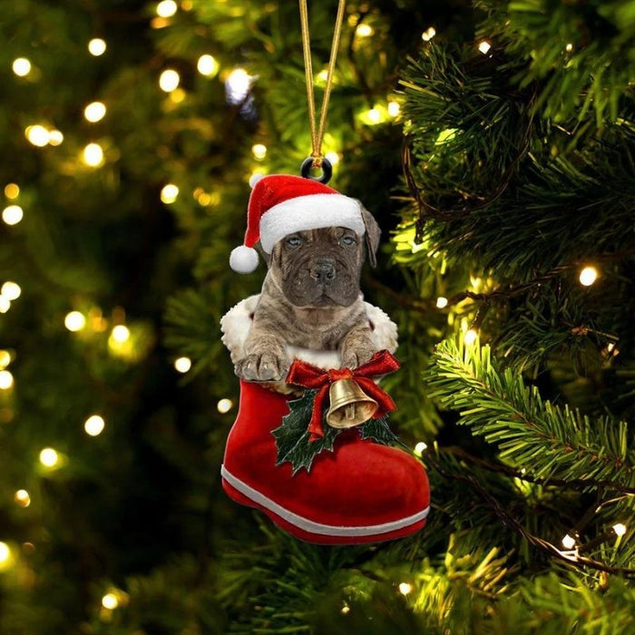 Bullmastiff In Santa Boot Christmas Hanging Ornament SB083