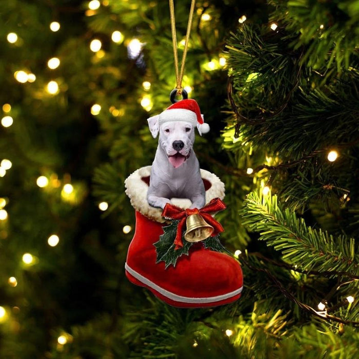 Dogo Argentino In Santa Boot Christmas Hanging Ornament SB100