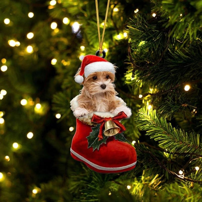 Maltipoo In Santa Boot Christmas Hanging Ornament SB106