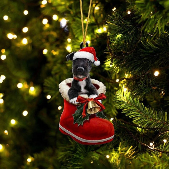 Patterdale Terrier In Santa Boot Christmas Hanging Ornament SB113