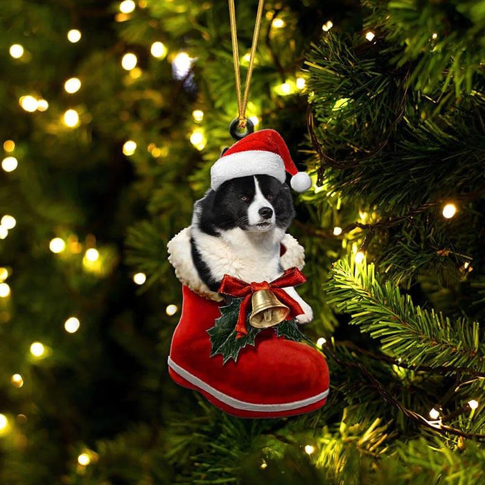 Karelian Bear Dog In Santa Boot Christmas Hanging Ornament SB216