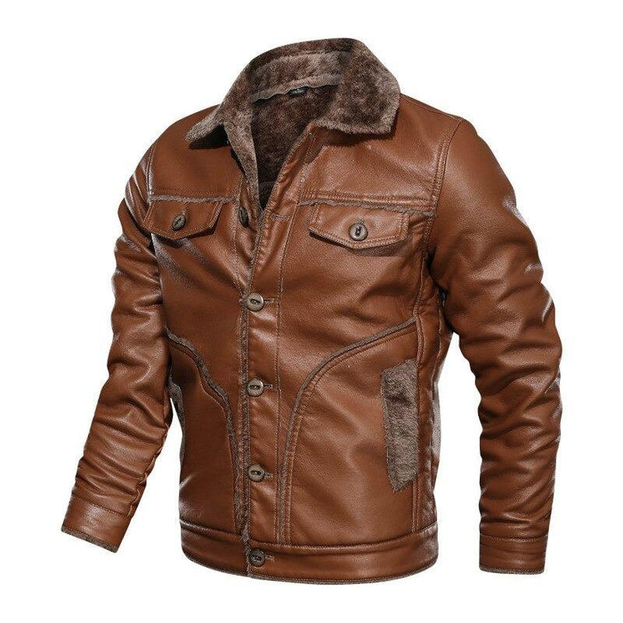 Brown Men's Furred Motorcycle Jacket