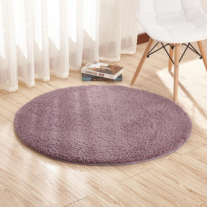 Dark Brown Fluffy Circular Space Rug