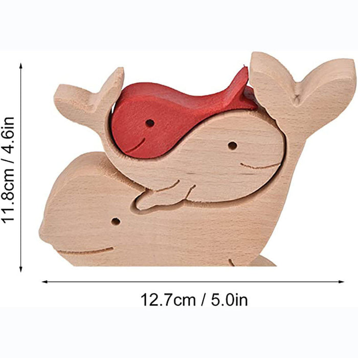 Red Whale Family Handmade Wooden 3D Puzzle