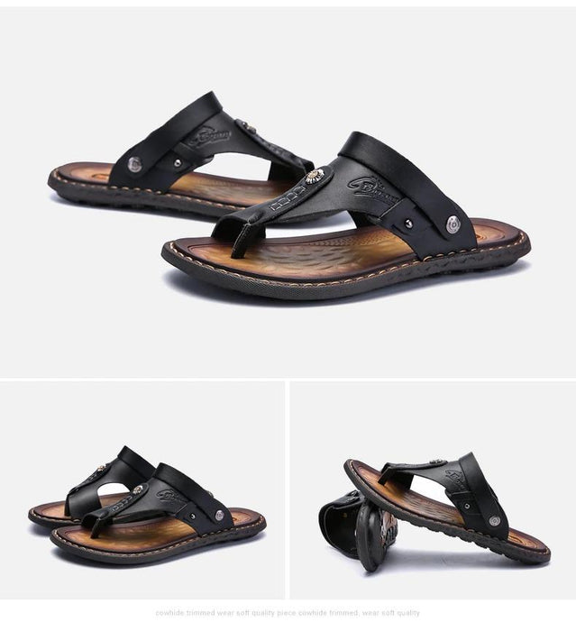 Men's Black Leather Casual Sandal