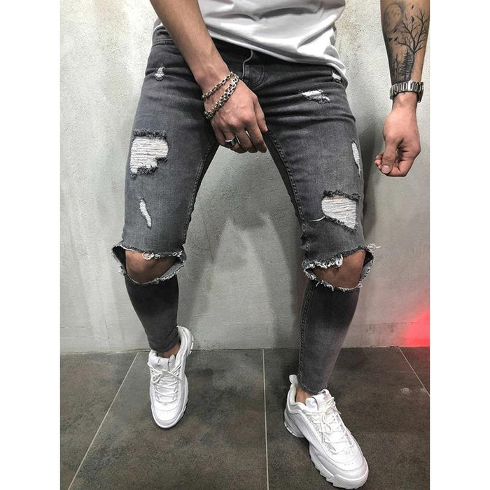 Men's Grey Ripped Skinny Jeans