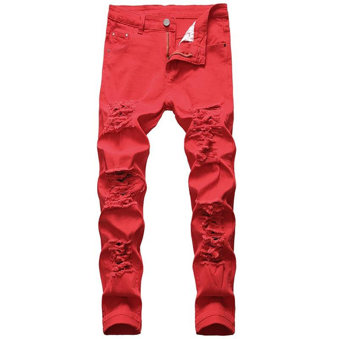 Men's Red Distressed Skinny Jeans