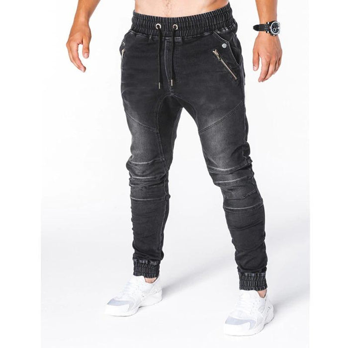 Men's Black Zippered Street Jeans