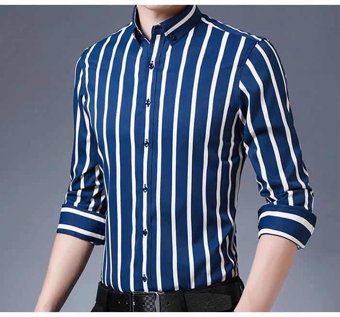 Men's Dark Blue Striped Dress Shirt