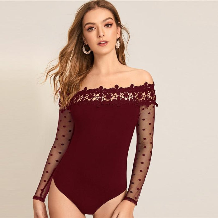 Ursula Lace Bodysuit - Maroon