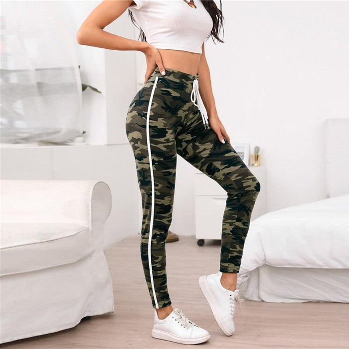 Multicolor Knot Waist Tape Sideseam Camo Pants