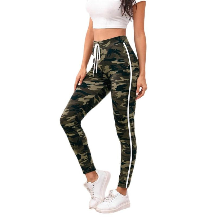 Multicolor Knot Waist Tape Sideseam Camo Pants