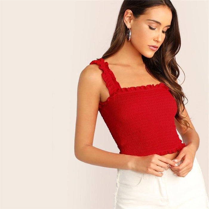 Kamari Frill Trim Tank - Red