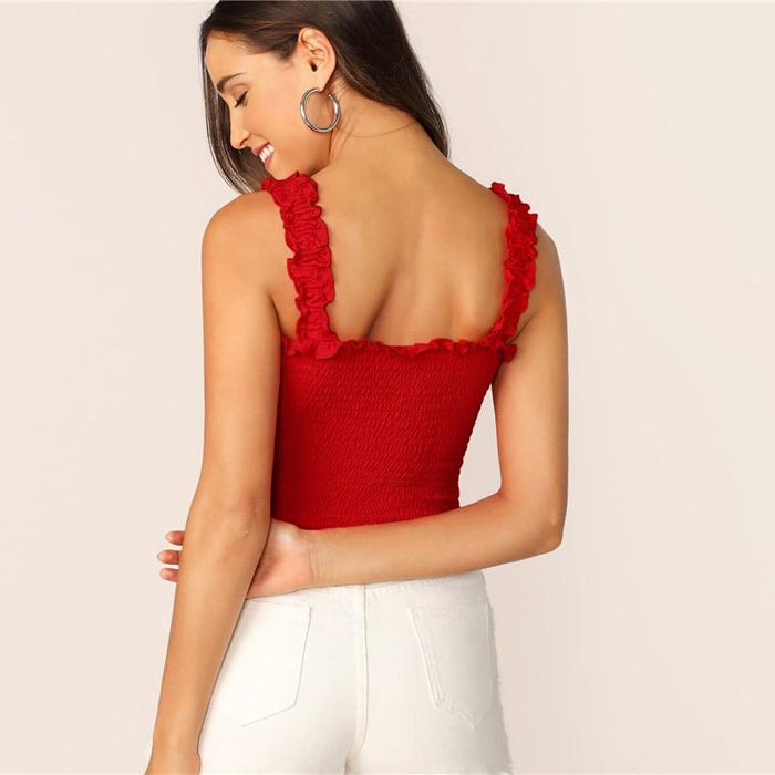 Kamari Frill Trim Tank - Red