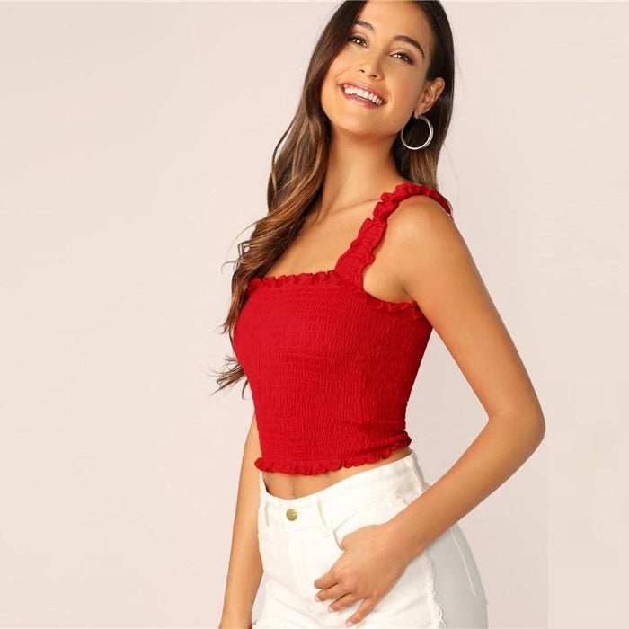 Kamari Frill Trim Tank - Red