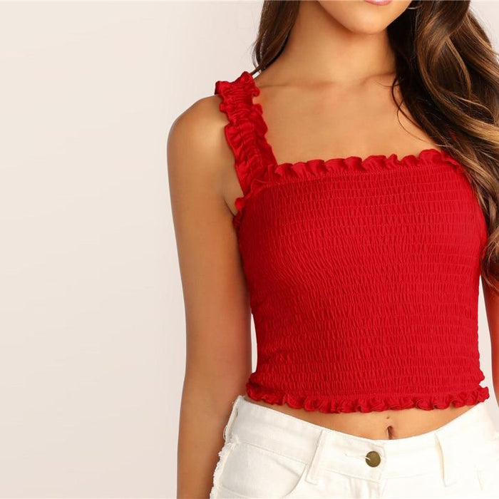 Kamari Frill Trim Tank - Red