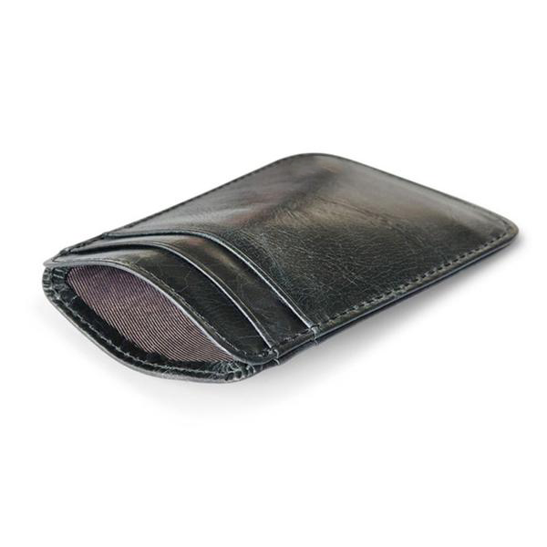 Men's Black Leather Marbled Leather Card Holder