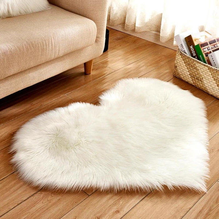 White Fluffy Heart Rug